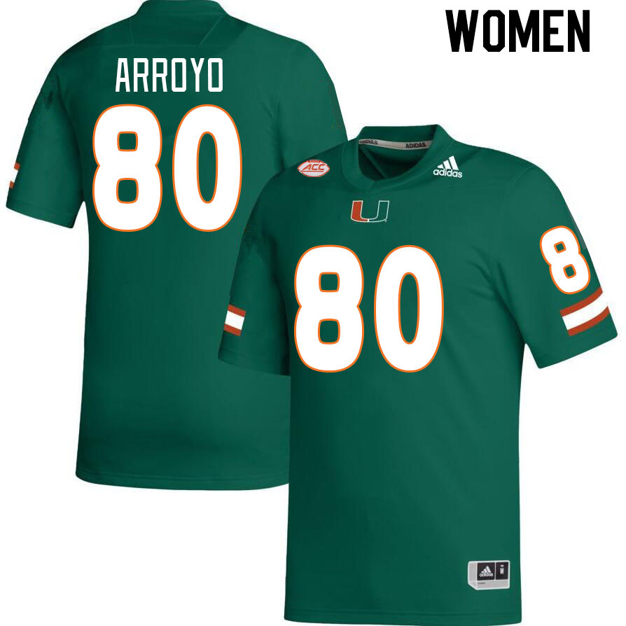 Women #80 Elijah Arroyo Miami Hurricanes College Football Jerseys Stitched-Green - Click Image to Close